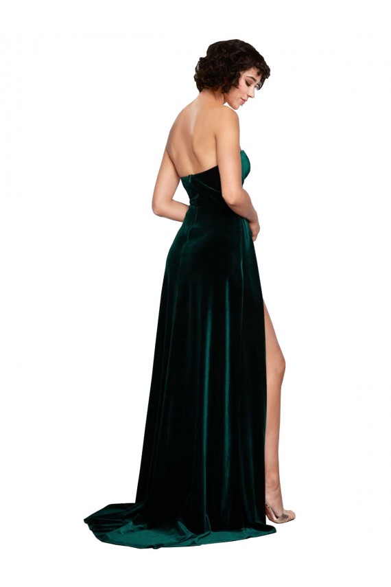 Discount Low Back Sweetheart Stretch Velvet Dark Green Sweep Train Semi Formal Evening Dress UK