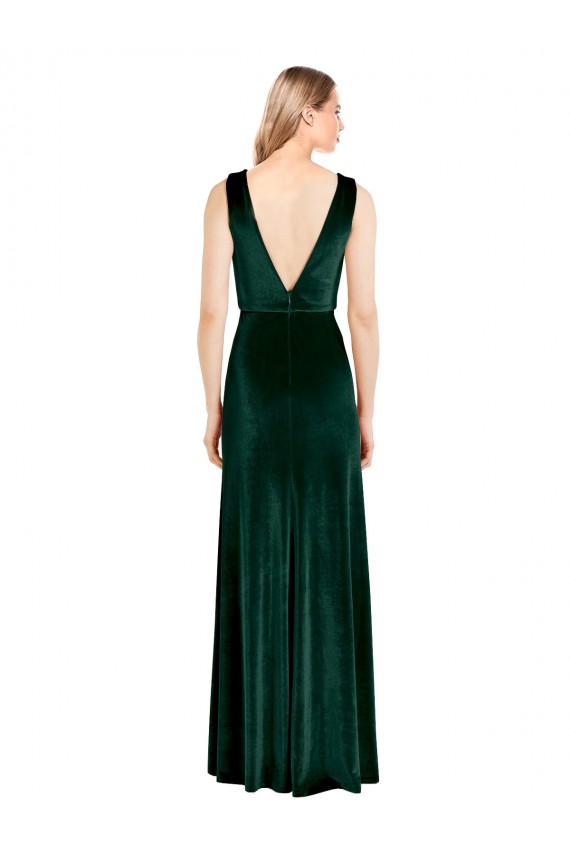 Discount V-Back V-Neck Stretch Velvet Dark Green Long Wedding Party Dress UK