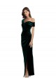 Discount Off the Shoulder Stretch Velvet Dark Green Long Evening Dress UK