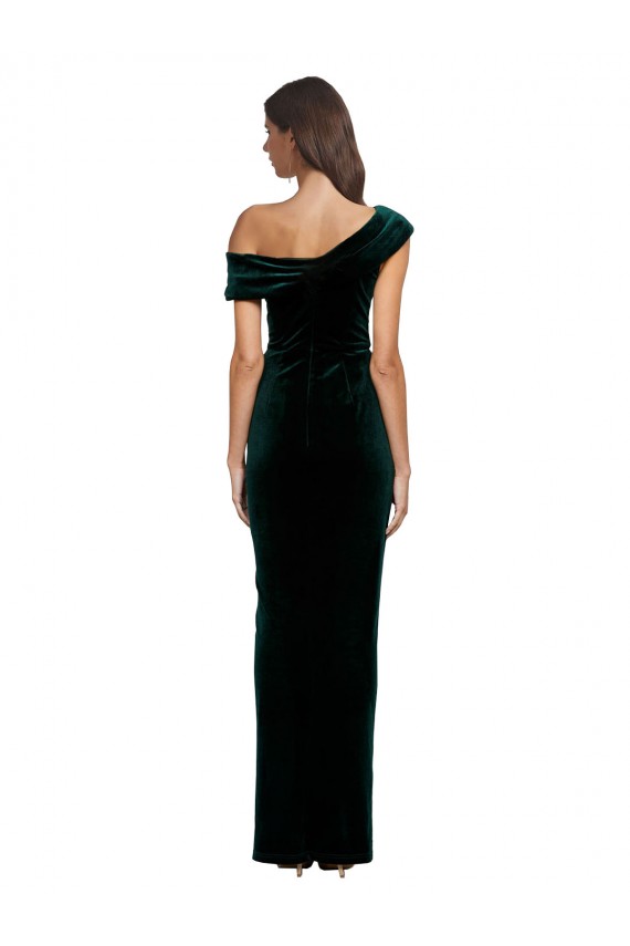 Discount Off the Shoulder Stretch Velvet Dark Green Long Evening Dress UK