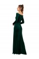 Discount Off the Shoulder Stretch Velvet Dark Green Long Sleeves Long Evening Dress UK