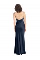 Discount Open Back Cowl Neck Stretch Satin Dark Navy Long Wedding Party Dress UK