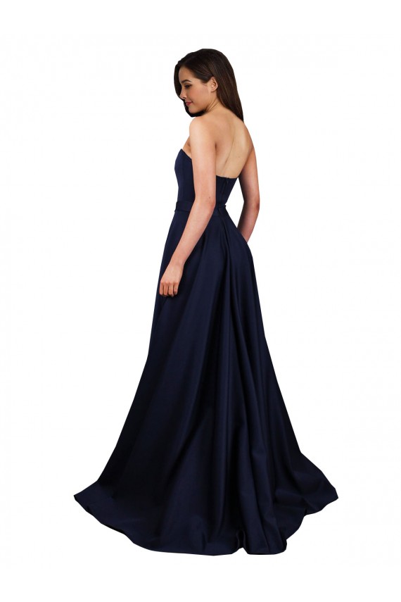 Discount Low Back Sweetheart Stretch Crepe Dark Navy Long Evening Dress UK