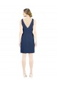 Discount Open Back V-Neck Satin Dark Navy Knee Length Evening Dress UK