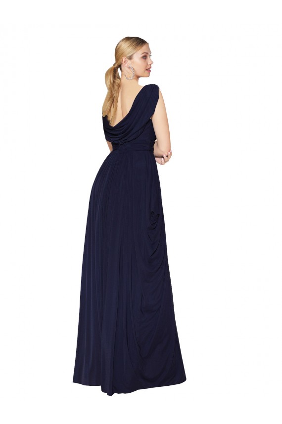 Discount V-Neck Soft Chiffon Dark Navy Long Wedding Guest Dress UK