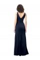 Discount V-Back V-Neck Stretch Crepe Dark Navy Long Evening Dress UK
