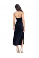 Discount Low Back Cowl Neck Stretch Velvet Dark Navy Midi Length Evening Dress UK