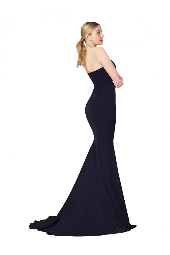 Discount Sweetheart Stretch Crepe Dark Navy Sweep Train Bridal Party Dress UK