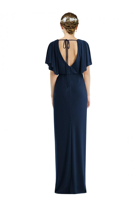 Discount Open Back Bateau Neck Spandex Dark Navy Long Maxi Evening Dress UK