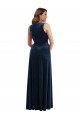 Discount V-Neck Stretch Velvet Dark Navy Long Maxi Evening Dress UK