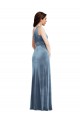 Discount Off the Shoulder Stretch Velvet Dusty Blue Long Maxi Wedding Party Dress UK