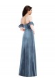 Discount Low Back Off the Shoulder Stretch Velvet Dusty Blue Long Semi Formal Evening Dress UK