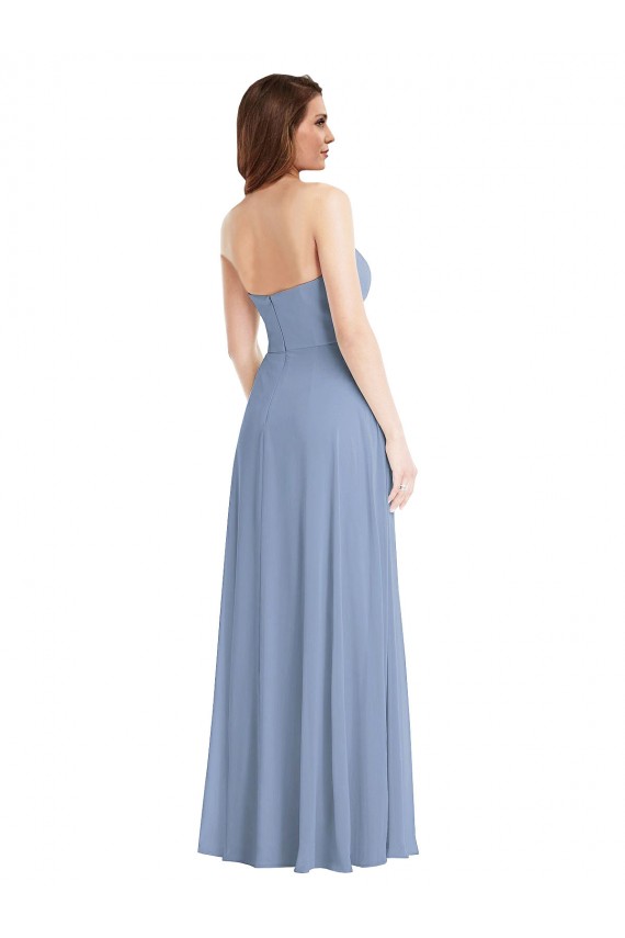 Discount Strapless Soft Chiffon Dusty Blue Long Maxi Wedding Party Dress UK