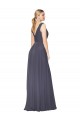 Discount V-Back V-Neck Soft Chiffon Dusty Blue Long Wedding Guest Dress UK