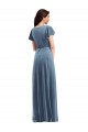 Discount V-Neck Stretch Velvet Dusty Blue Long Maxi Evening Dress UK