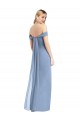 Discount Low Back Off the Shoulder Soft Chiffon Dusty Blue Long Maxi Evening Dress UK