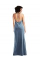 Discount V-Back Cowl Neck Stretch Velvet Dusty Blue Long Maxi Wedding Party Dress UK