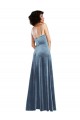 Discount Open Back Cowl Neck Stretch Velvet Dusty Blue Long Maxi Evening Dress UK