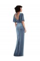 Discount Open Back Stretch Velvet Dusty Blue Long Maxi Evening Dress UK