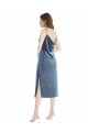 Discount One Shoulder Stretch Velvet Dusty Blue Long Maxi Evening Dress UK