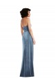 Discount Low Back Strapless Stretch Velvet Dusty Blue Long Maxi Wedding Party Dress UK
