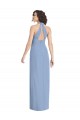 Discount Open Back Halter Neck Luxe Chiffon Dusty Blue Long Evening Dress UK