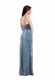 Discount Low Back Spaghetti Straps Stretch Velvet Dusty Blue Long Evening Maxi Dress UK