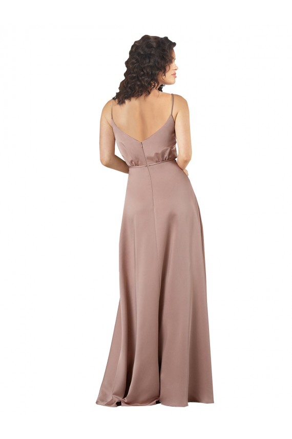 Discount V-Neck Silky Satin Dusty Pink Long Wedding Party Dress UK