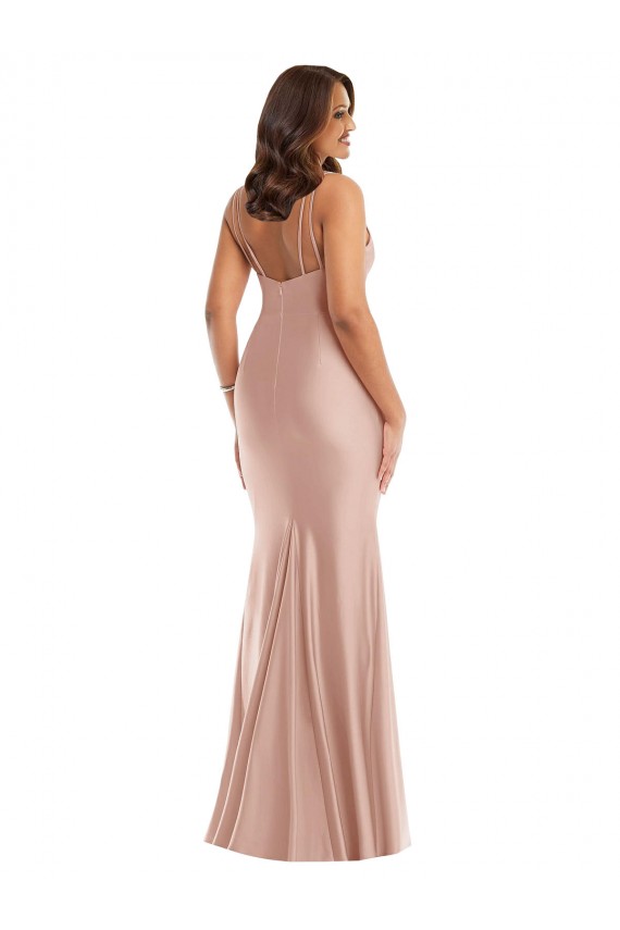 Discount V-Neck Silky Satin Dusty Pink Long Plus Size Evening Dress UK