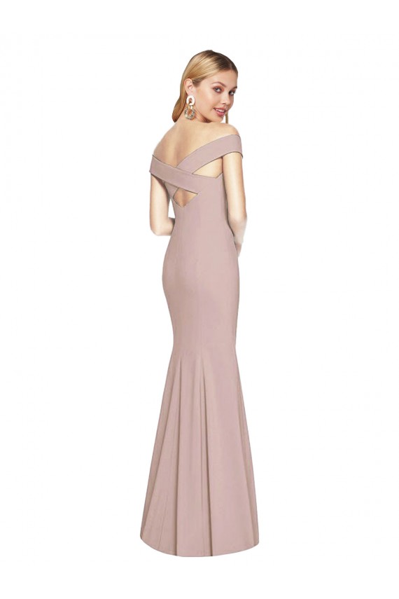 Discount Open Back Off the Shoulder Stretch Crepe Dusty Pink Long Semi Formal Evening Dress UK