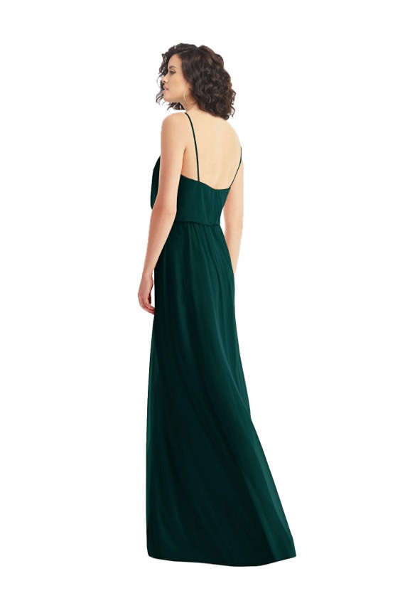 Discount Low Back V-Neck Soft Chiffon Ever Green Long Maxi Evening Dress UK