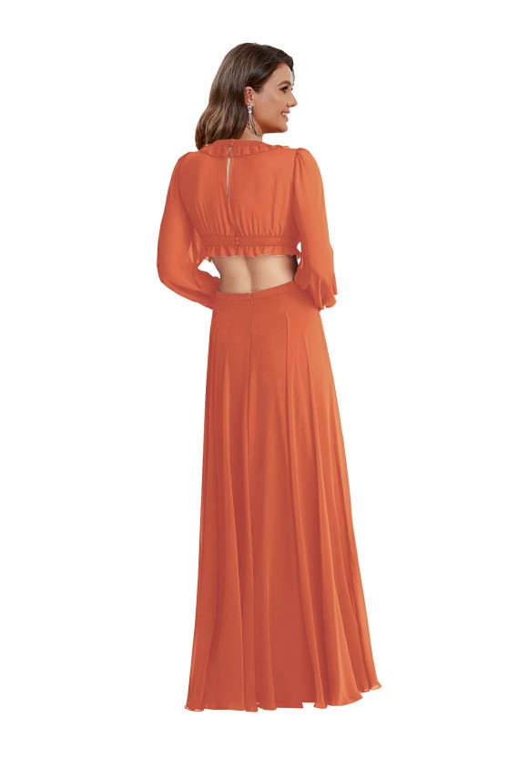 Discount Open Back V-Neck Soft Chiffon Firecracker Long Maxi Evening Dress UK