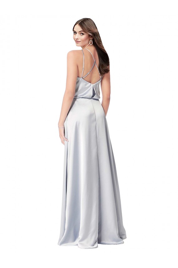 Discount Open Back Halter Neck Silky Satin Fog Long Evening Dress UK