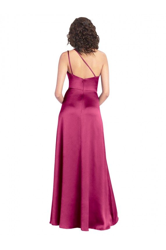 Discount Open Back One Shoulder Stretch Satin Fuchsia Long Evening Dress UK