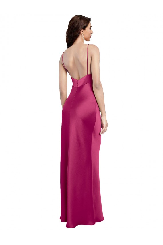 Discount Low Back Spaghetti Straps Stretch Satin Fuchsia Long Sexy Evening Dress UK