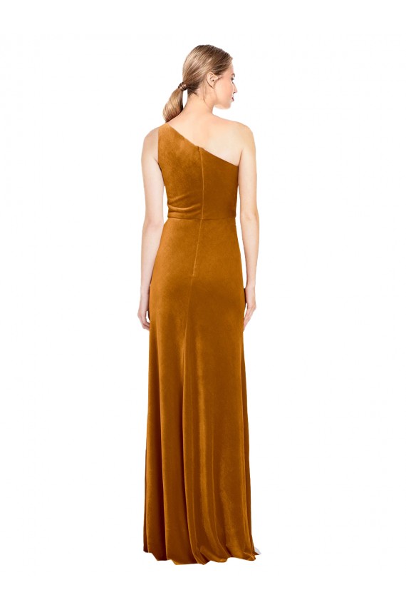 Discount One Shoulder Stretch Velvet Gold Long Evening Dress UK