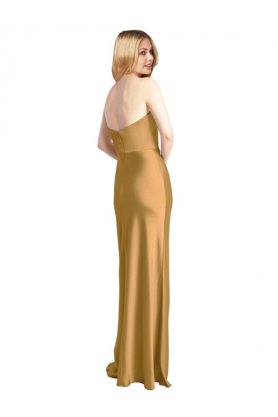 Discount Strapless Stretch Satin Gold Long Wedding Party Dress UK
