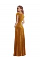 Discount V-Neck Stretch Velvet Gold Long Maxi Evening Dress UK