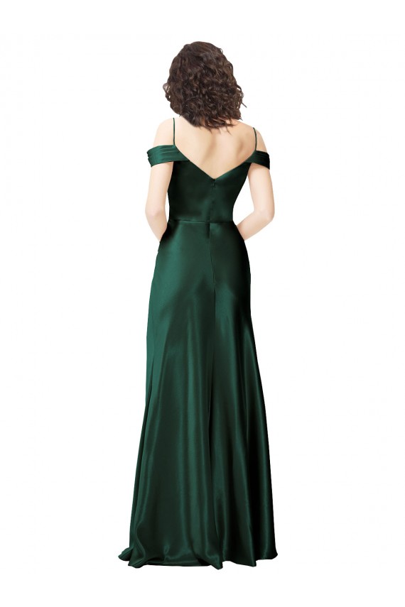 Discount V-Back Off the Shoulder Stretch Satin Hunter Long Evening Dress UK