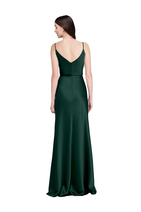 Discount V-Back Cowl Neck Stretch Satin Hunter Long Wedding Party Dress UK