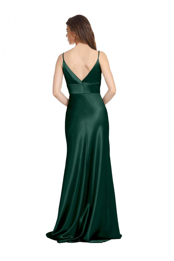 Discount V-Back Spaghetti Straps Stretch Satin Hunter Long Evening Dress UK