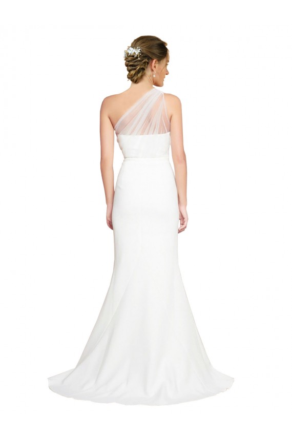 Discount One Shoulder Stretch Crepe & Tulle Ivory Sweep Train Evening Dress UK