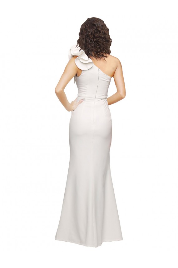 Discount One Shoulder Stretch Crepe Ivory Long Wedding Party Dress UK