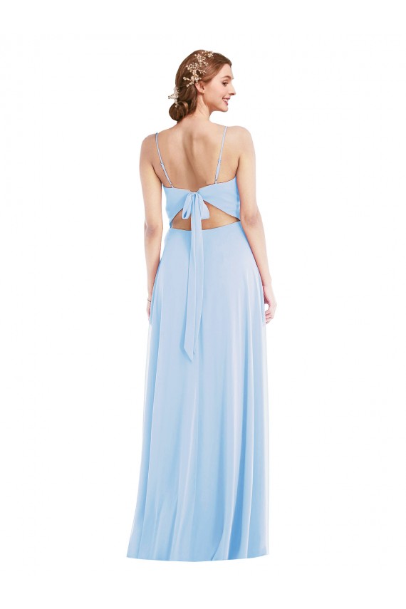 Discount Spaghetti Straps Soft Chiffon Light Sky Blue Long Maxi Evening Dresses UK