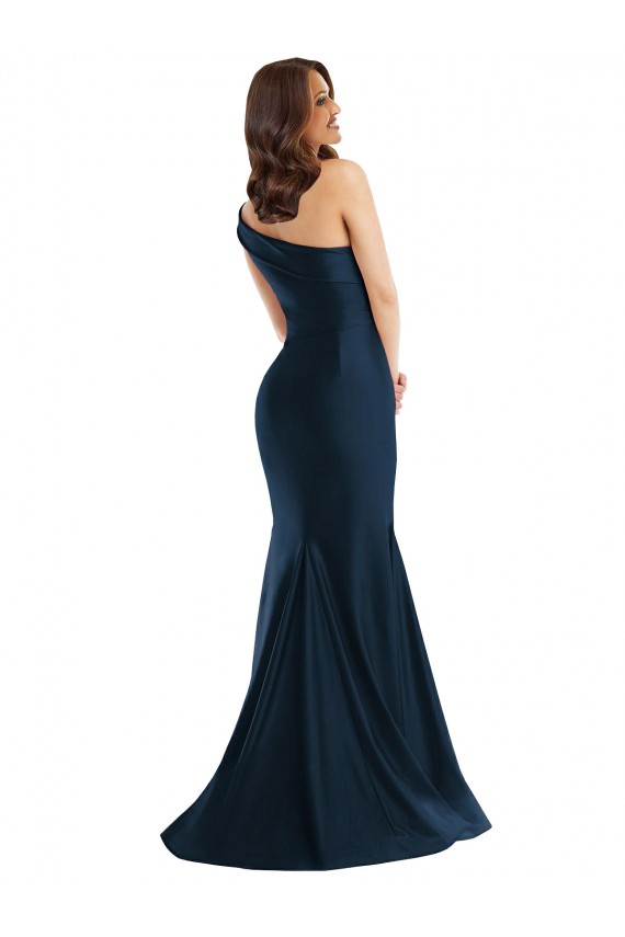 Discount One Shoulder Silky Satin Light Sky Blue Long Evening Dress UK