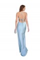Discount Open Back Cowl Neck Silky Satin Light Sky Blue Long Evening Dress UK