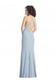 Discount Open Back Halter Neck Stretch Crepe Light Sky Blue Long Maxi Evening Dress UK