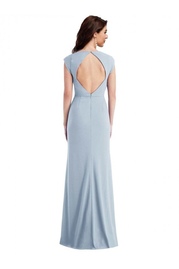 Discount Open Back Stretch Crepe Light Sky Blue Long Maxi Evening Dress UK