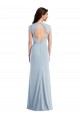 Discount Open Back Stretch Crepe Light Sky Blue Long Maxi Evening Dress UK