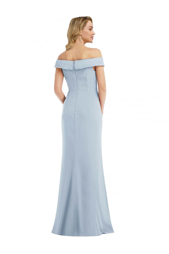 Discount Off the Shoulder Stretch Crepe Light Sky Blue Long Semi Formal Evening Gown UK